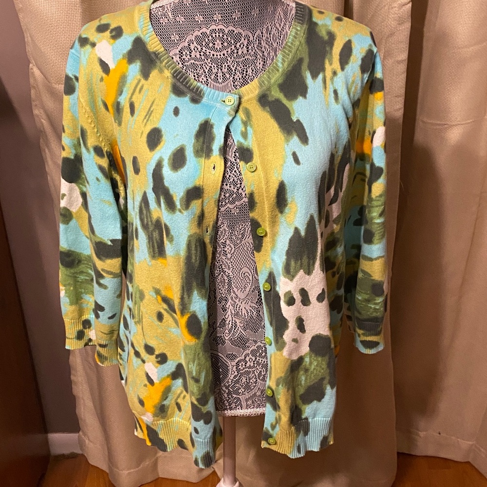 Isaac Mizrahi Pastel Watercolor Abstract Cardigan XL